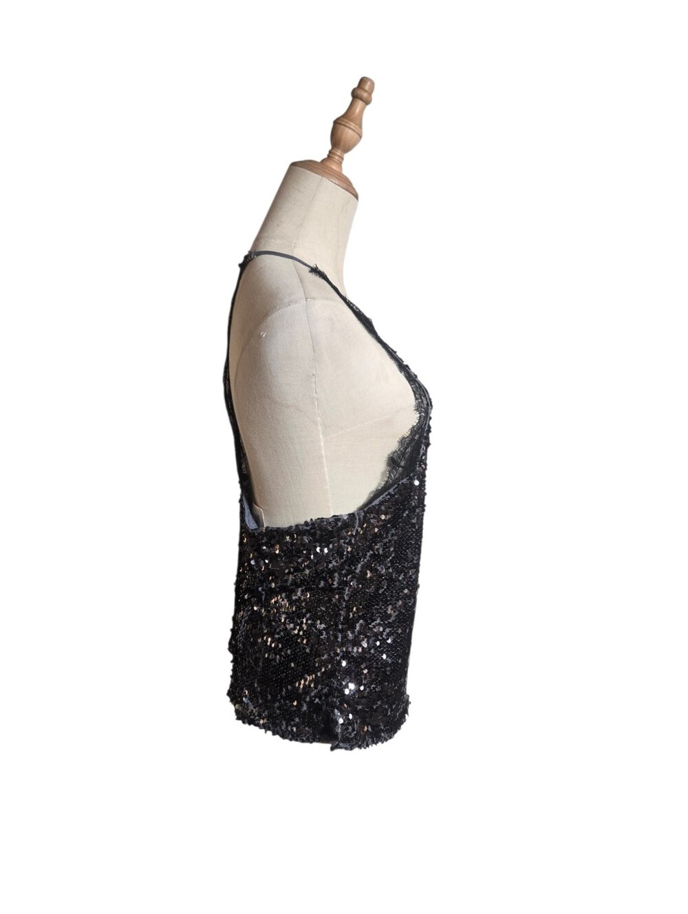Free People Intimately Free Black Sequin Lace Halter Tank NWT - Picture 4 of 7
